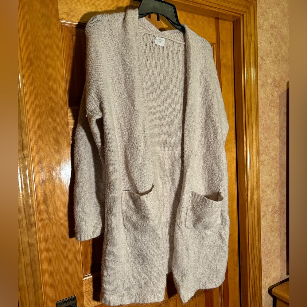 Super fuzzy light cream, long cardigan with pockets